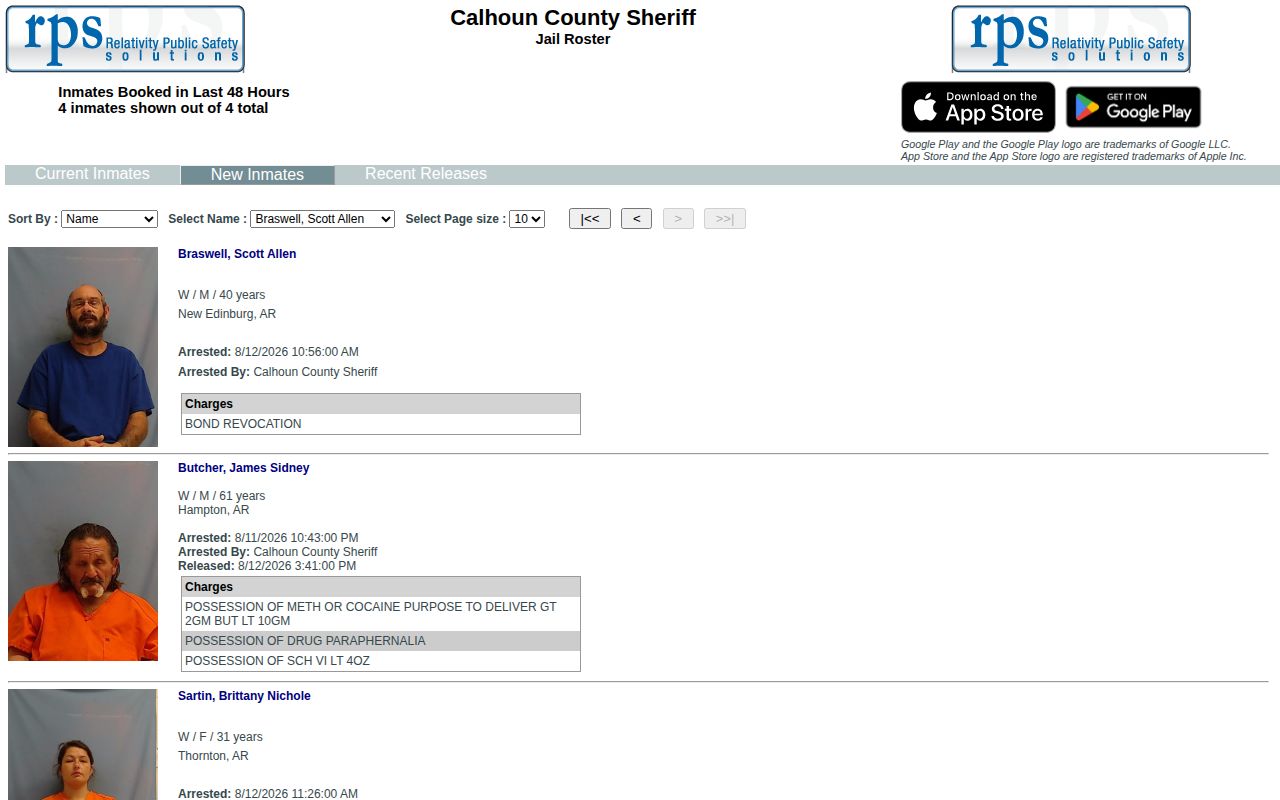 Calhoun County new booking records from the last 48 hours