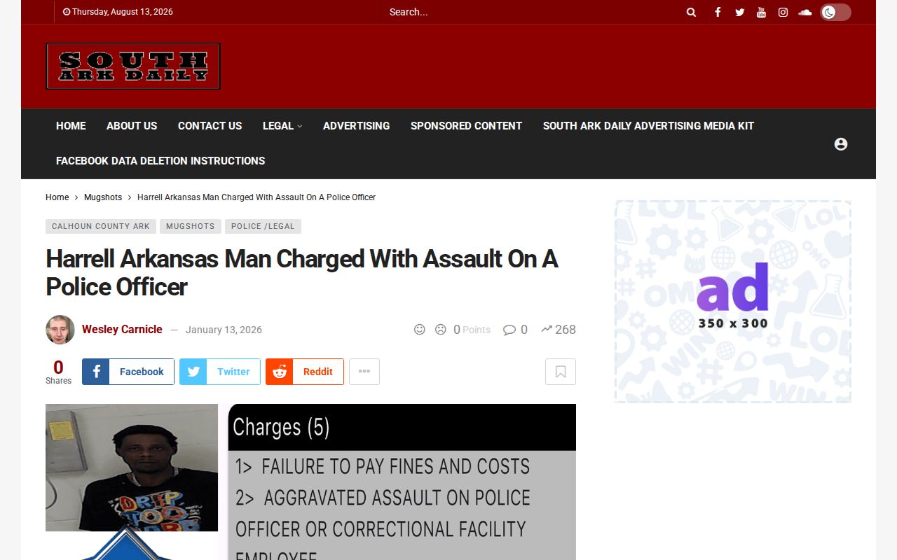 Calhoun County arrest news story with sheriff roster source attribution