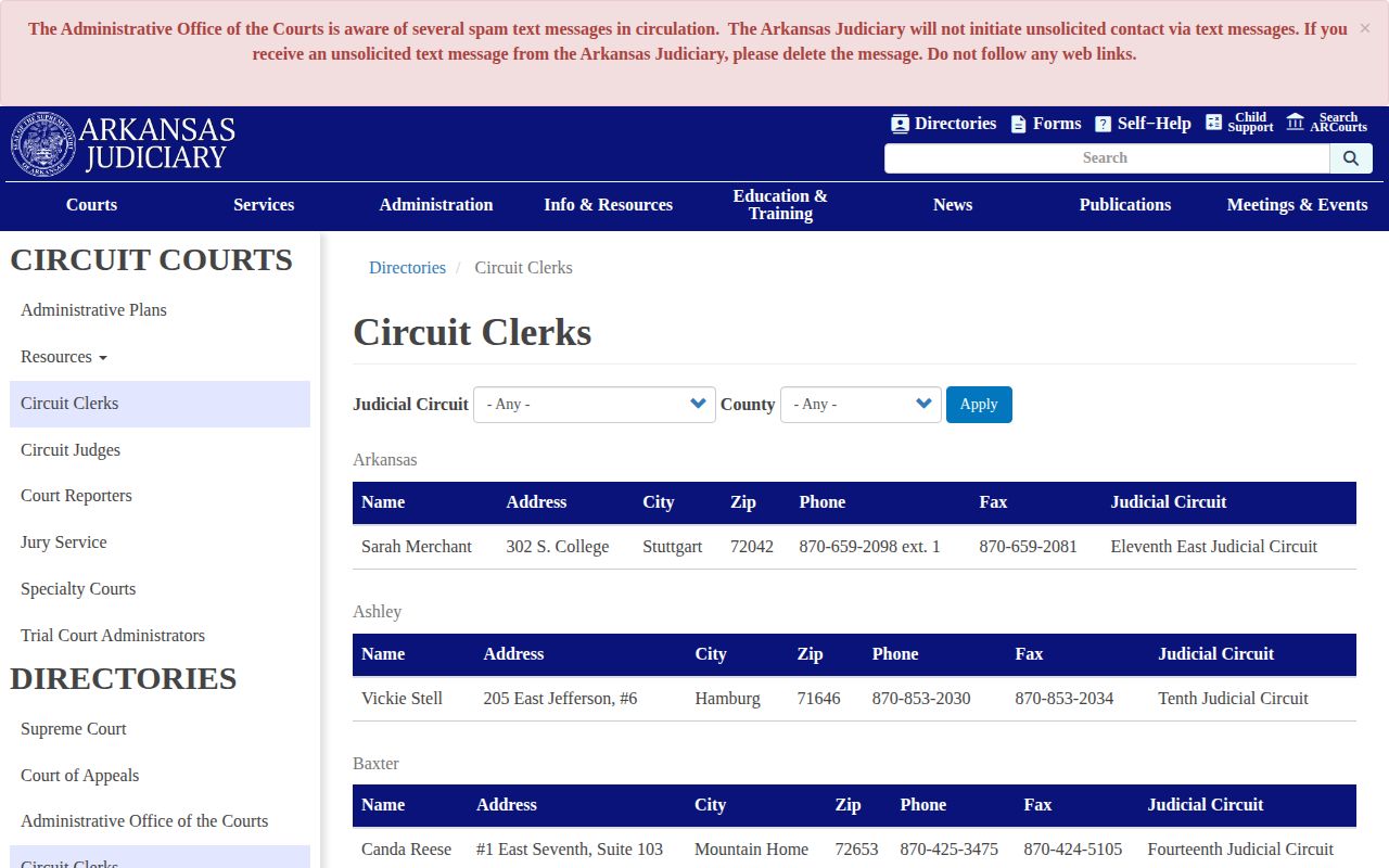 Calhoun County warrant record circuit clerk directory